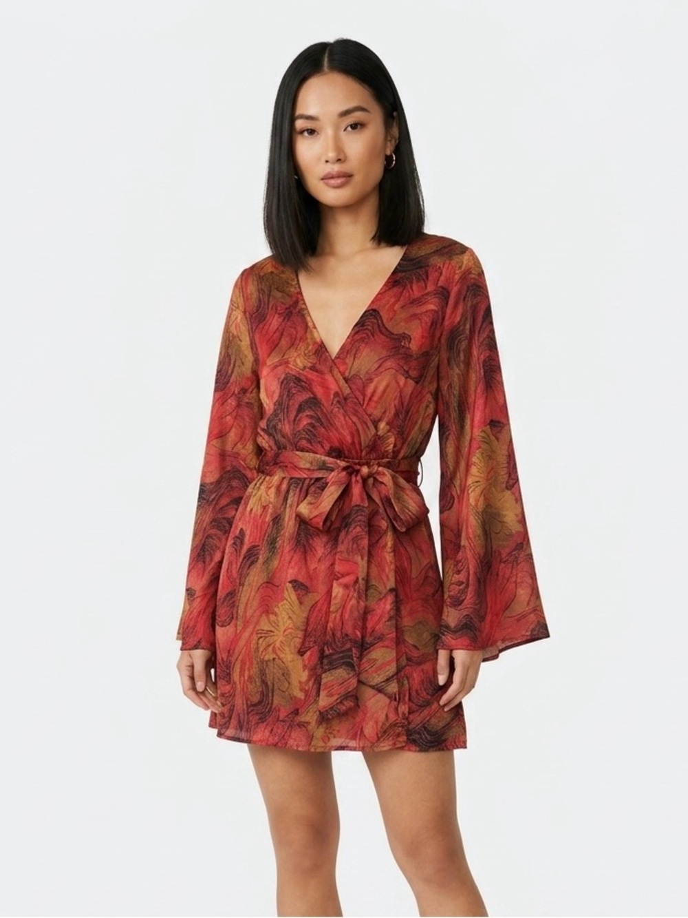 Vici, Red & Mustard Wrap Mini Dress - M